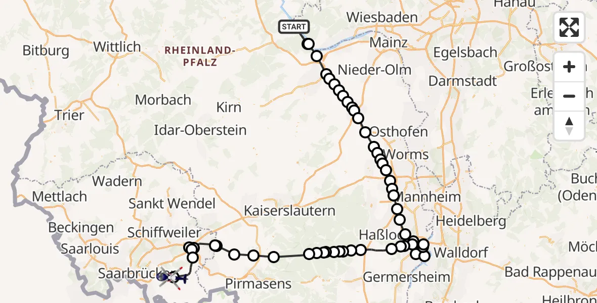 Flugroute Polizeihubschrauber Lorch - Mandelbachtal, 06 August 2026, 08:16