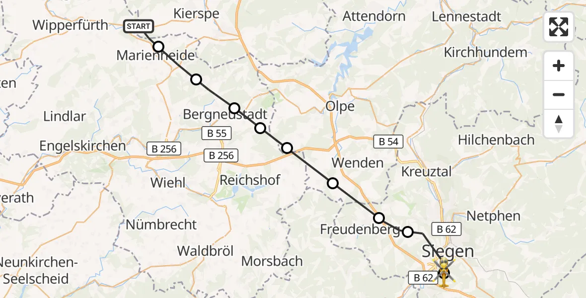 Flugroute Rettungshubschrauber Kierspe - Evangelisches Jung-Stilling Hospital, 06 August 2026, 08:21