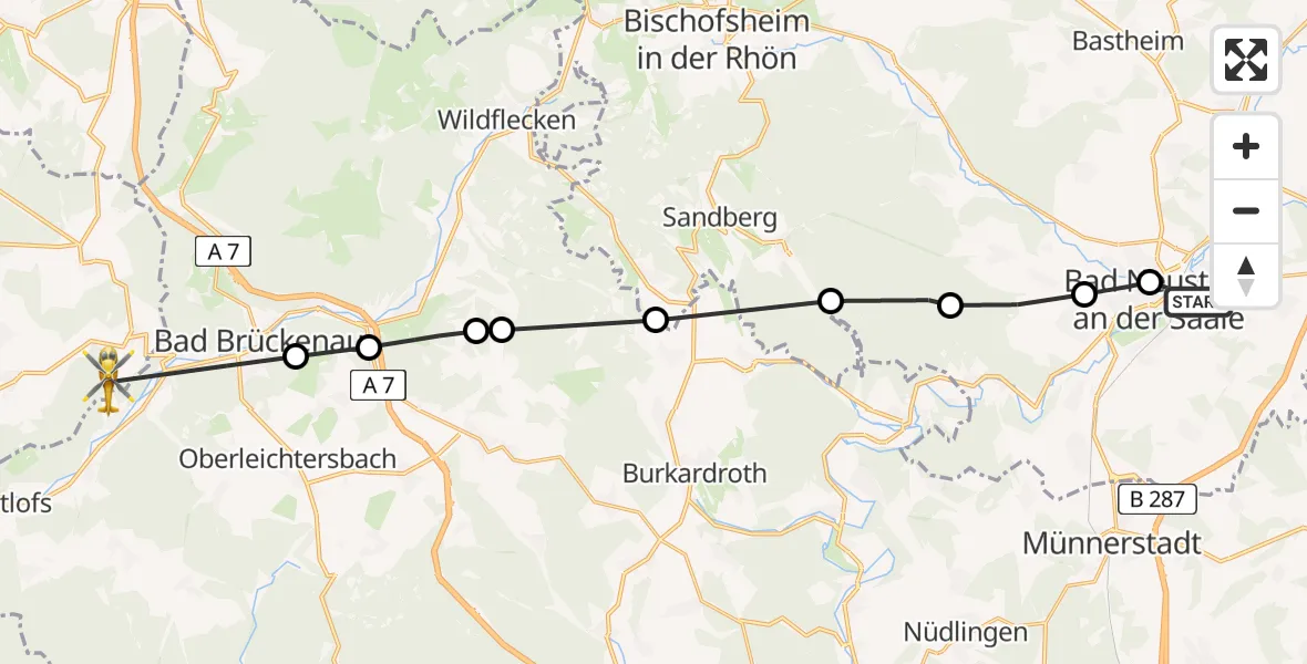 Flugroute Rettungshubschrauber Bad Neustadt an der Saale Hospital - Sinntal, 06 August 2026, 08:23