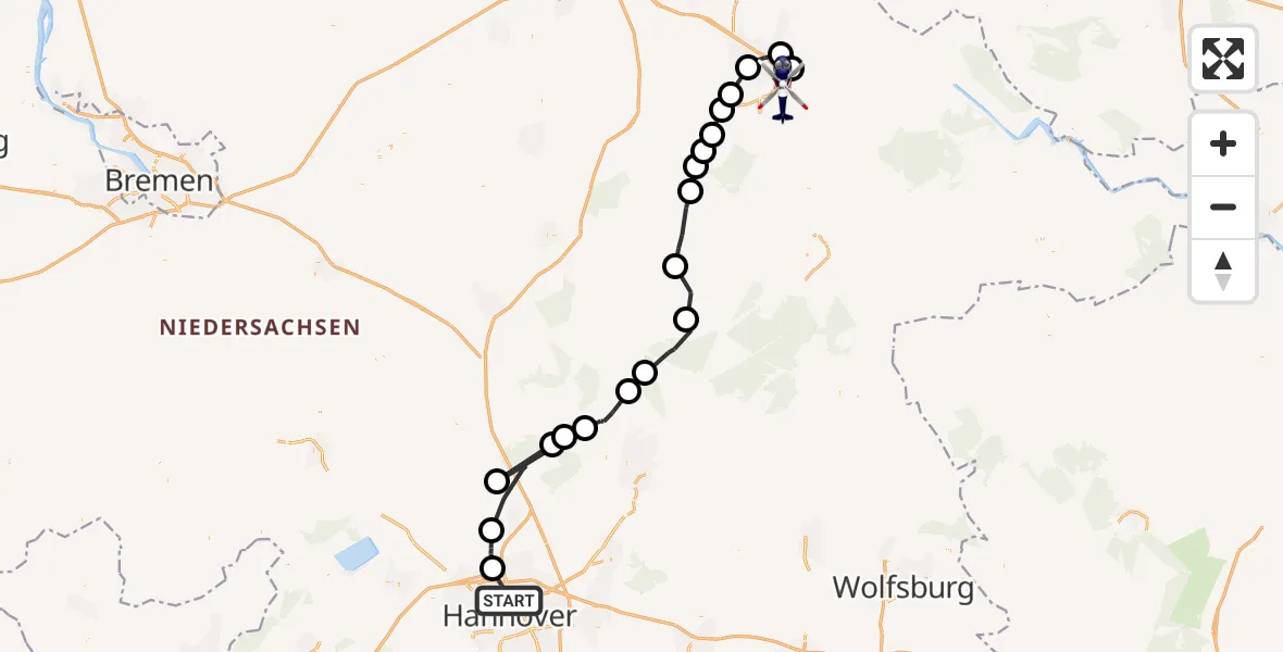 Flugroute Polizeihubschrauber Hannover - Wendisch Evern, 06 August 2026, 08:24