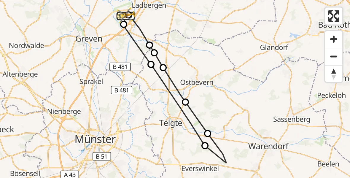 Flugroute Ambulanzhubschrauber Christoph  Westfalen-ADAC - Christoph  Westfalen-ADAC, 06 August 2026, 08:31