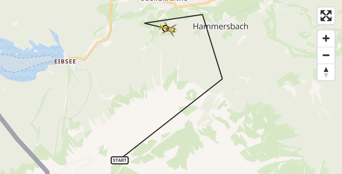 Flugroute Rettungshubschrauber Grainau - Brandweg Hubschrauberlandeplatz, 06 August 2026, 08:32