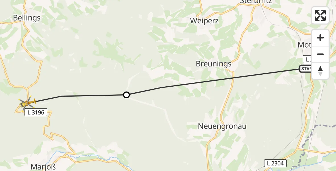Flugroute Rettungshubschrauber Sinntal - Gutsbezirk Spessart, 06 August 2026, 08:37