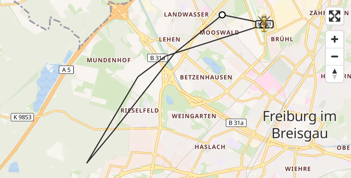 Flugroute Ambulanzhubschrauber Freiburg im Breisgau Flugplatz - Freiburg im Breisgau Flugplatz, 06 August 2026, 08:37
