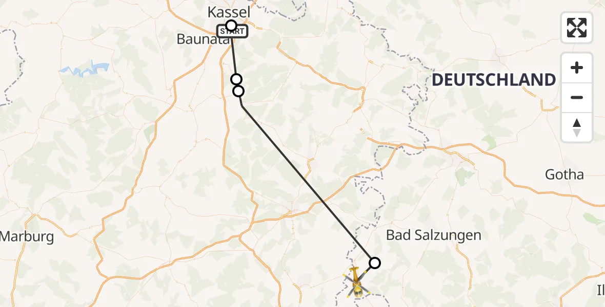 Flugroute Rettungshubschrauber Kassel - Geisa, 06 August 2026, 08:39