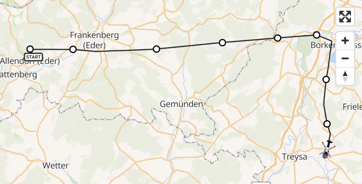 Flugroute Polizeihubschrauber Allendorf-Eder Flugplatz - Schwalmstadt, 06 August 2026, 08:41