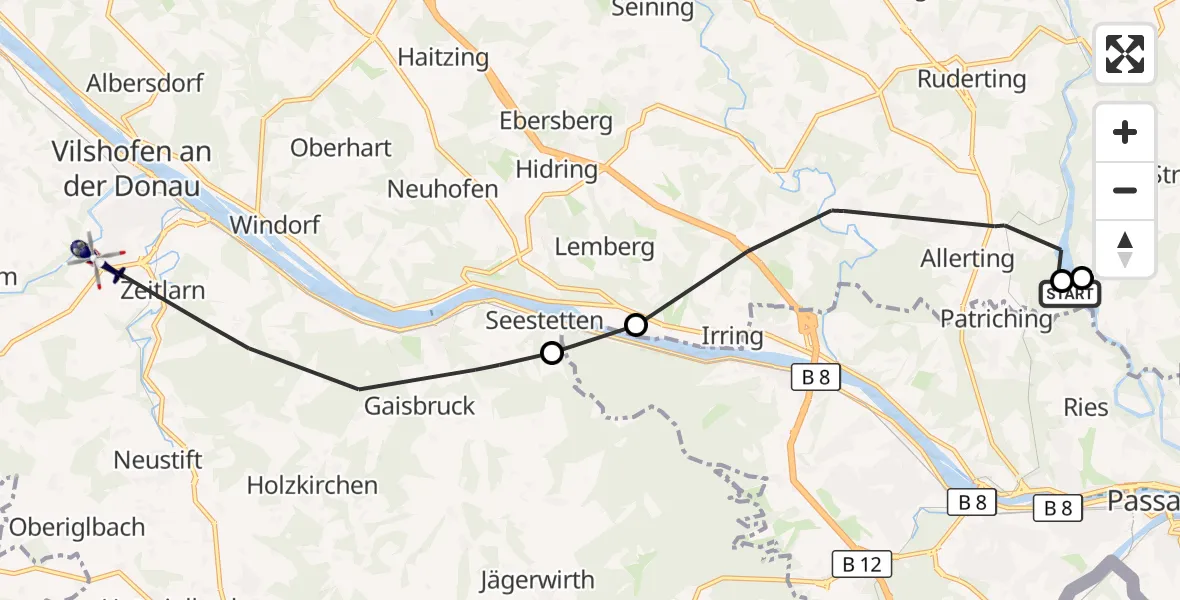 Flugroute Polizeihubschrauber Tiefenbach - Vilshofen an der Donau, 06 August 2026, 09:00