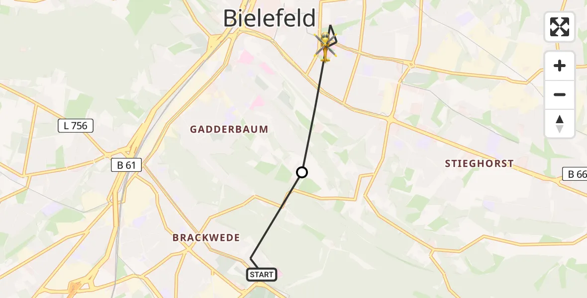 Flugroute Rettungshubschrauber Luftrettungszentrum Bielefeld - Bielefeld, 06 August 2026, 09:00