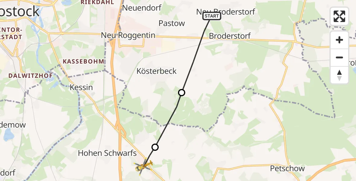 Flugroute Ambulanzhubschrauber Broderstorf - Dummerstorf, 06 August 2026, 09:03