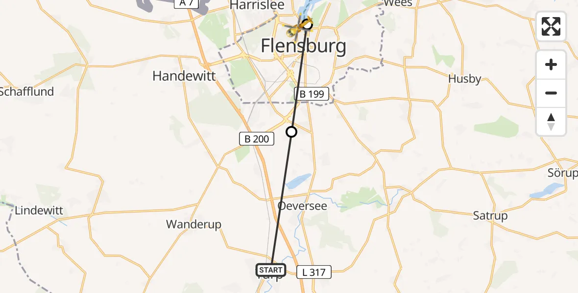 Flugroute Ambulanzhubschrauber Tarp - Flensburg, 06 August 2026, 09:15