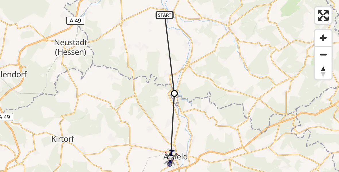 Flugroute Polizeihubschrauber Willingshausen - Alsfeld, 06 August 2026, 09:15