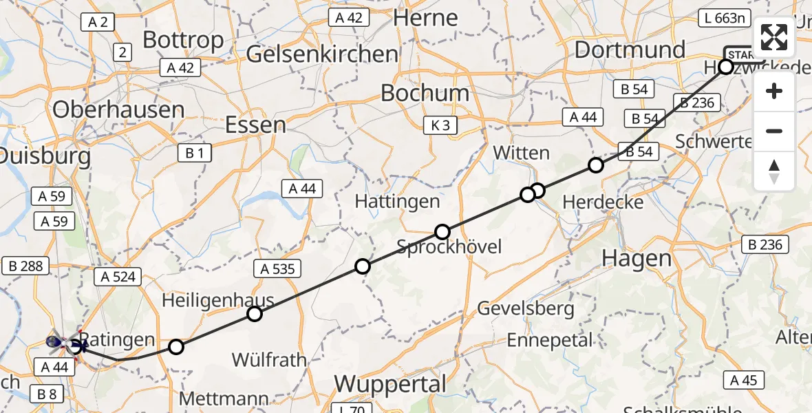 Flugroute Polizeihubschrauber Dortmund Flughafen - Düsseldorf Flughafen, 06 August 2026, 09:21