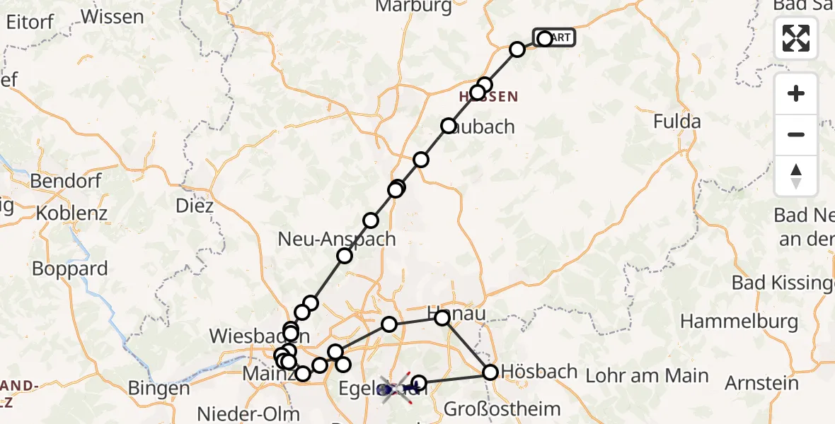 Flugroute Polizeihubschrauber Alsfeld - Dreieich, 06 August 2026, 09:22