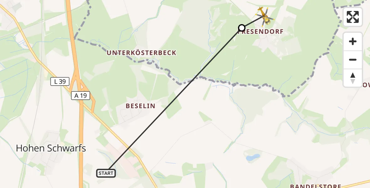 Flugroute Ambulanzhubschrauber Dummerstorf - Roggentin, 06 August 2026, 09:24