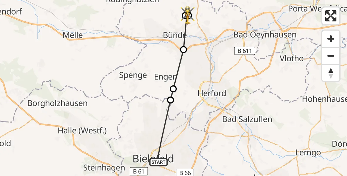 Flugroute Rettungshubschrauber Bielefeld - Bünde, 06 August 2026, 09:24