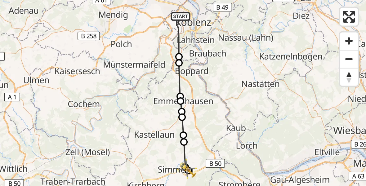 Flugroute Rettungshubschrauber Koblenz - Mutterschied, 06 August 2026, 09:31