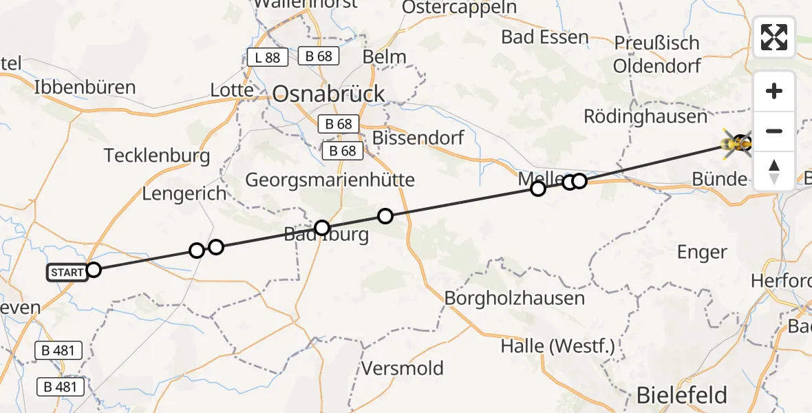 Flugroute Ambulanzhubschrauber Christoph  Westfalen-ADAC - Kirchlengern, 06 August 2026, 09:31