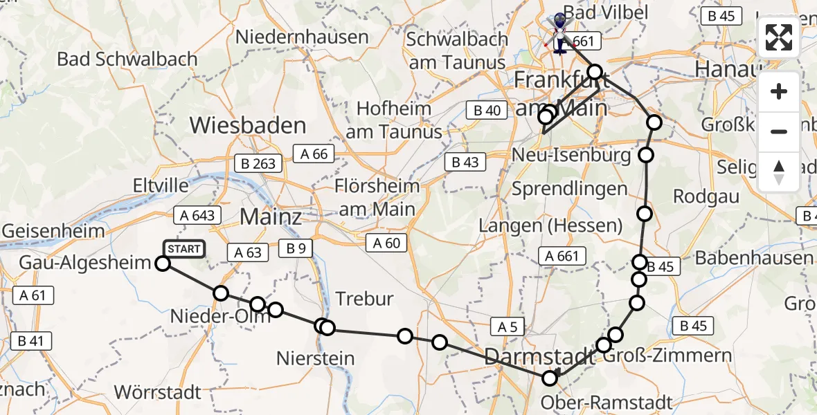 Flugroute Polizeihubschrauber Mainz-Finthen Flugplatz - Frankfurt am Main, 06 August 2026, 09:33