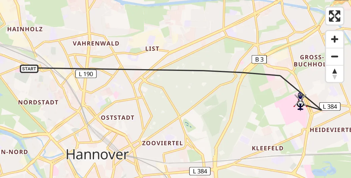 Flugroute Polizeihubschrauber Hannover - Hannover Luftrettung Hubschrauberlandeplatz (Christoph 4), 06 August 2026, 09:36