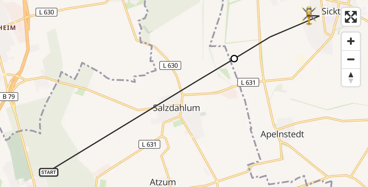 Flugroute Rettungshubschrauber Wolfenbüttel - Sickte, 06 August 2026, 09:37