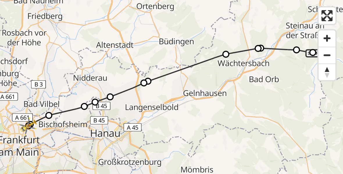 Flugroute Rettungshubschrauber Gutsbezirk Spessart - Frankfurt am Main Accident Hospital Roof, 06 August 2026, 09:38