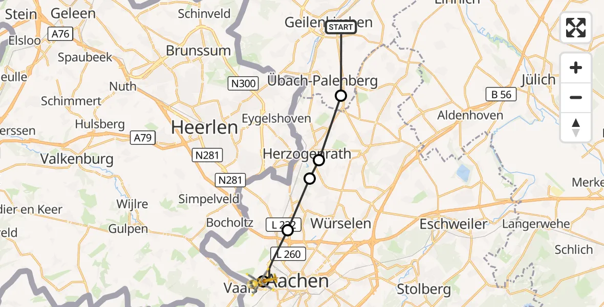Flugroute Rettungshubschrauber Geilenkirchen - Aachen Hospital, 06 August 2026, 09:52