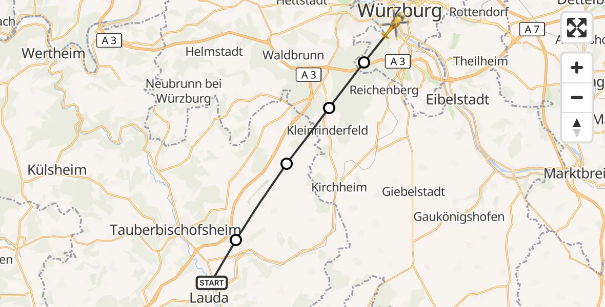 Flugroute Rettungshubschrauber Lauda-Königshofen - Würzburg, 06 August 2026, 09:57