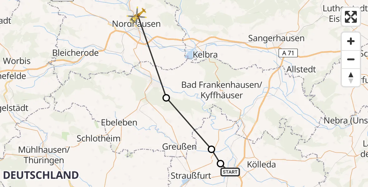 Flugroute Rettungshubschrauber Sömmerda - Nordhausen, 06 August 2026, 10:01