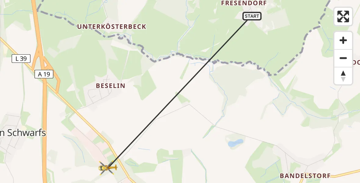 Flugroute Ambulanzhubschrauber Roggentin - Dummerstorf, 06 August 2026, 10:07