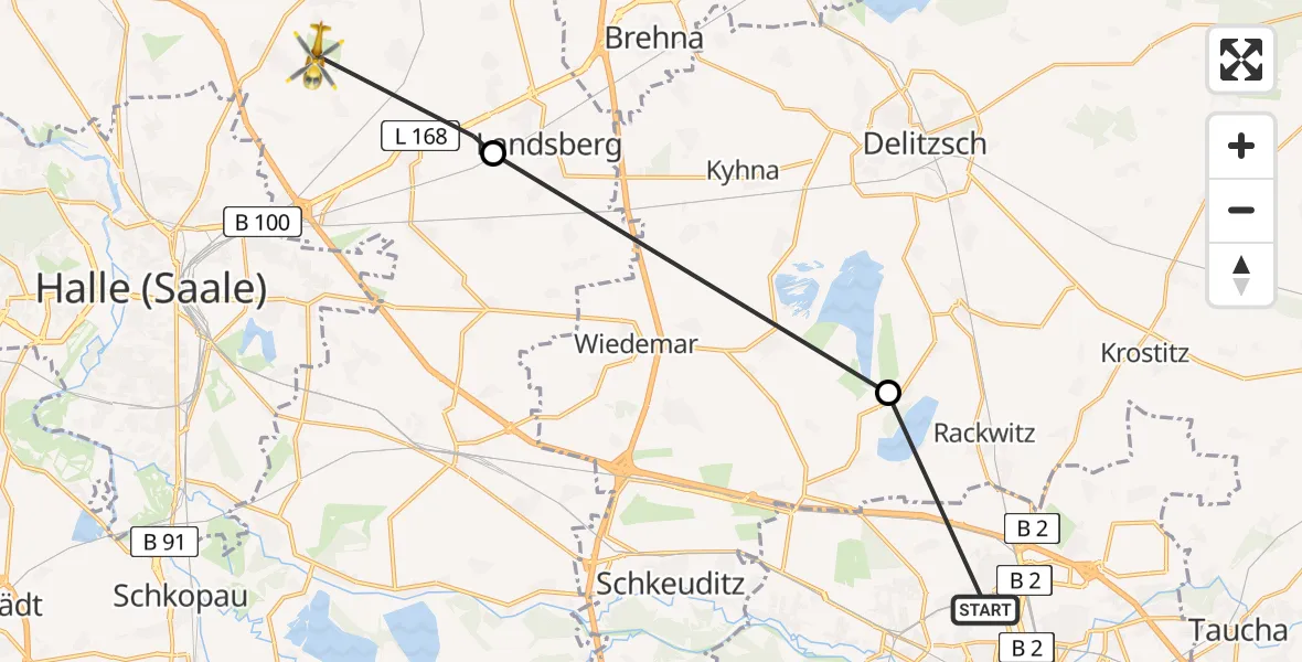 Flugroute Rettungshubschrauber Sankt Georg Hospital Leipzig Reserve - Halle-Oppin Flugplatz, 06 August 2026, 10:12