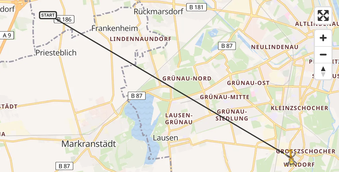 Flugroute Rettungshubschrauber Schkeuditz - Leipzig, 06 August 2026, 10:12