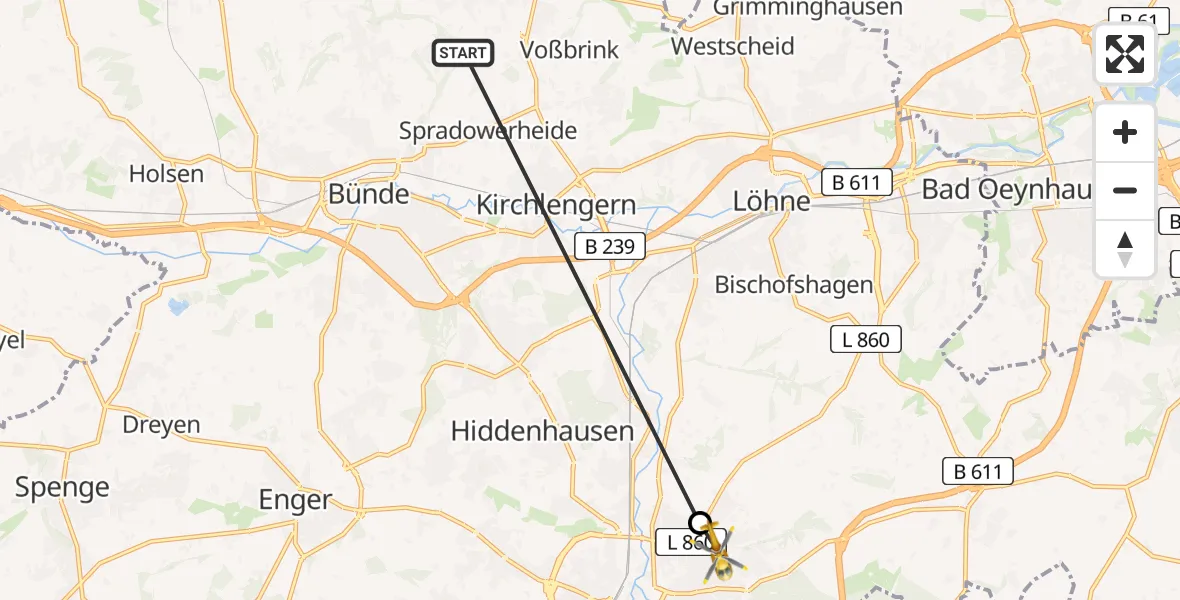 Flugroute Rettungshubschrauber Bünde - Herford, 06 August 2026, 10:15