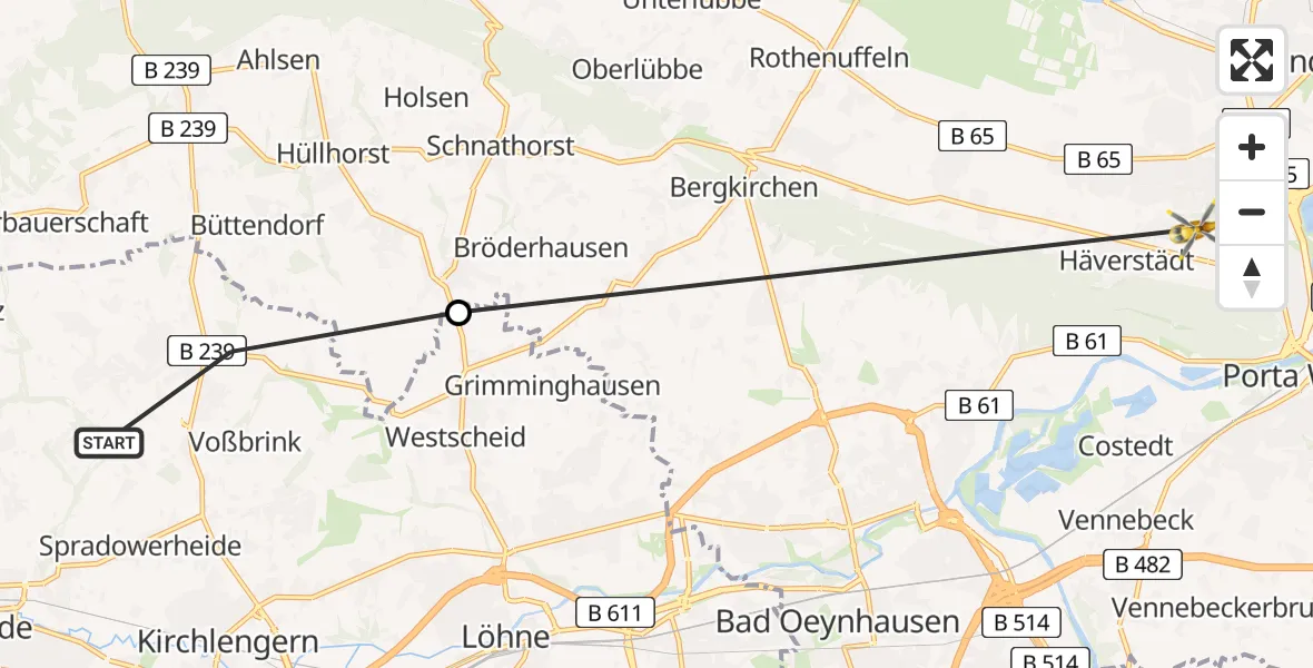Flugroute Ambulanzhubschrauber Kirchlengern - Minden, 06 August 2026, 10:25