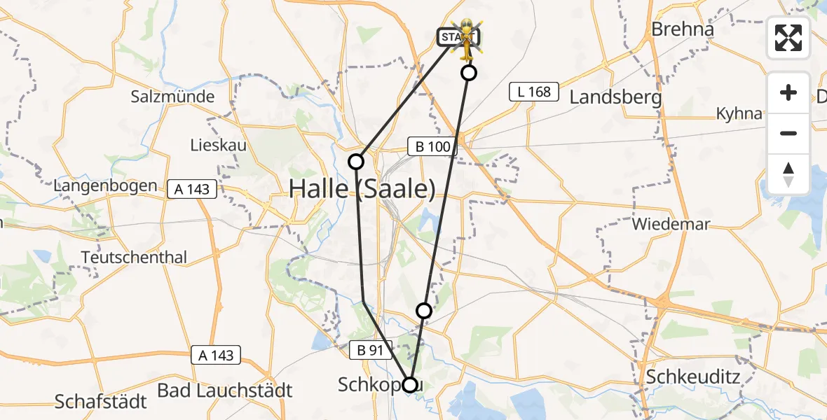 Flugroute Rettungshubschrauber Landsberg - Halle-Oppin Flugplatz, 06 August 2026, 10:38