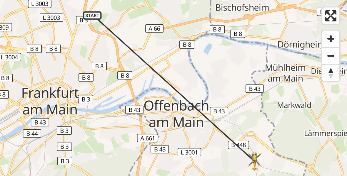Flugroute Rettungshubschrauber Frankfurt am Main Accident Hospital Roof - Offenbach am Main, 06 August 2026, 10:39