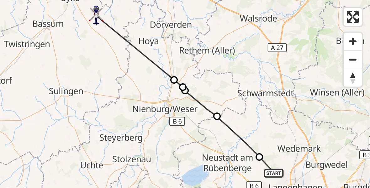 Flugroute Polizeihubschrauber Langenhagen - Bruchhausen-Vilsen, 06 August 2026, 10:40
