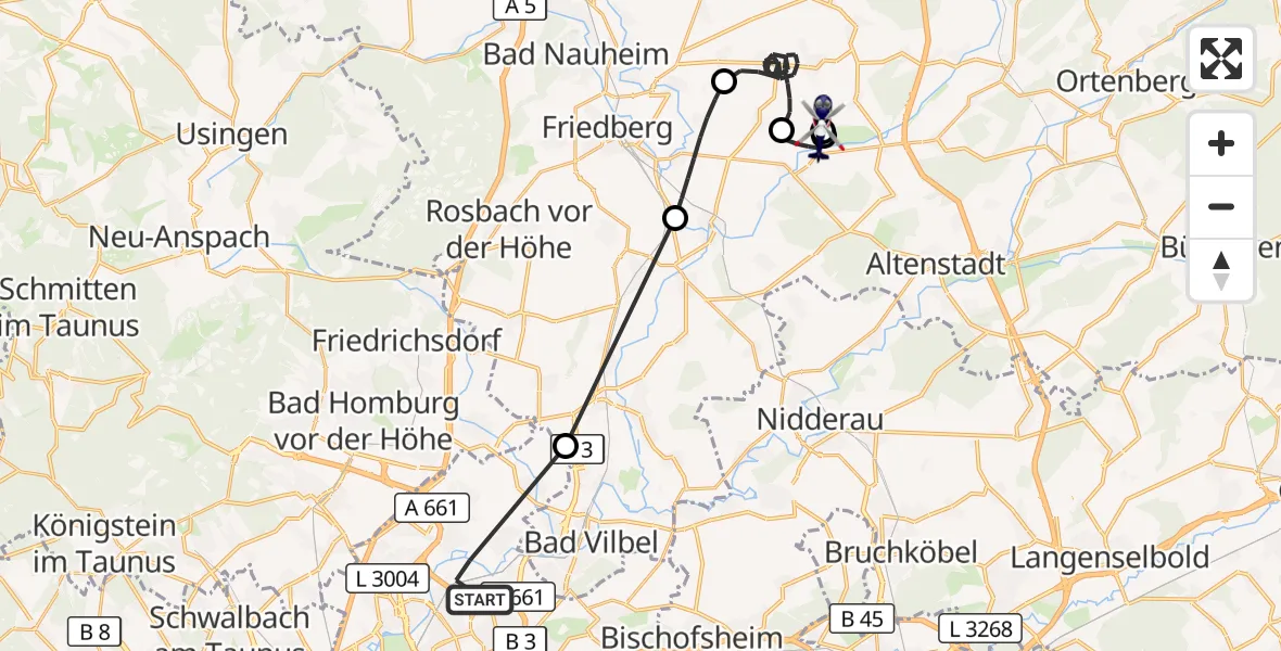 Flugroute Polizeihubschrauber Frankfurt am Main - Flugplatz Reichelsheim, 06 August 2026, 10:46