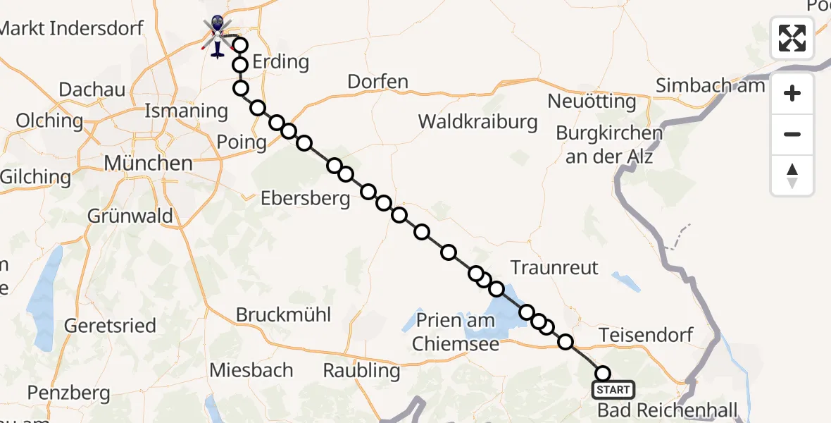 Flugroute Polizeihubschrauber Inzell - München Flughafen, 06 August 2026, 10:59