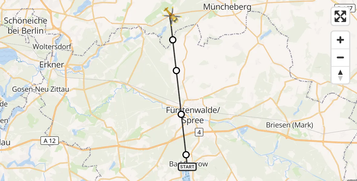 Flugroute Rettungshubschrauber Bad Saarow - Müncheberg, 06 August 2026, 11:10