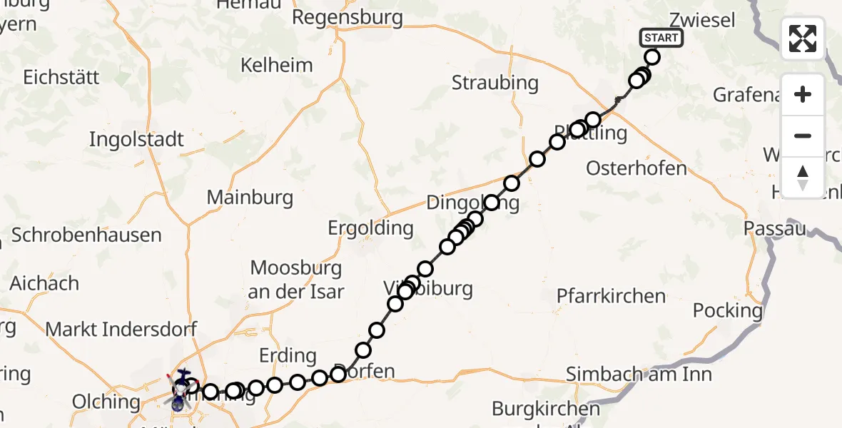 Flugroute Polizeihubschrauber Regen - Oberschleißheim, 06 August 2026, 11:12