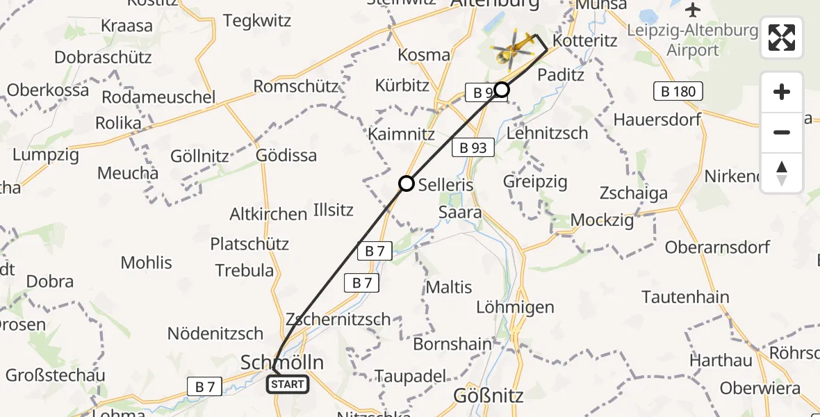 Flugroute Rettungshubschrauber Schmölln - Altenburg, 06 August 2026, 11:12