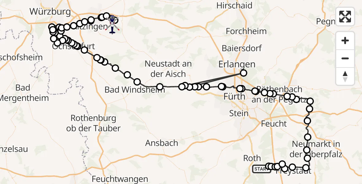 Flugroute Polizeihubschrauber Roth - Wiesenbronn, 06 August 2026, 11:14