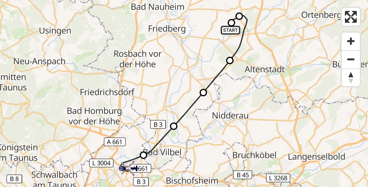 Flugroute Polizeihubschrauber Flugplatz Reichelsheim - Frankfurt am Main, 06 August 2026, 11:24