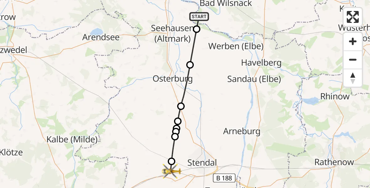 Flugroute Rettungshubschrauber Rühstädt - Stendal, 06 August 2026, 11:40