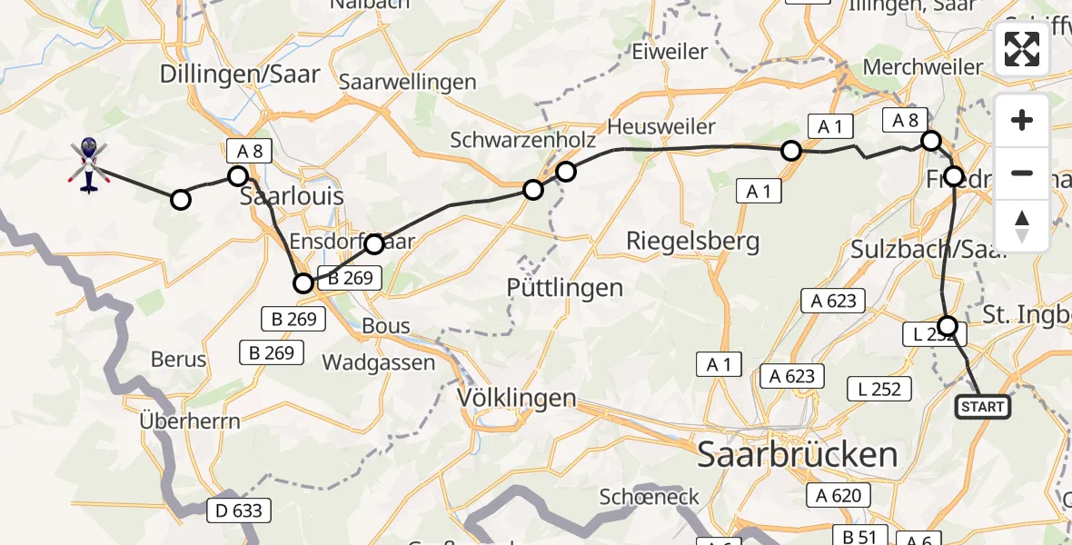 Flugroute Polizeihubschrauber St. Ingbert - Wallerfangen, 06 August 2026, 11:47