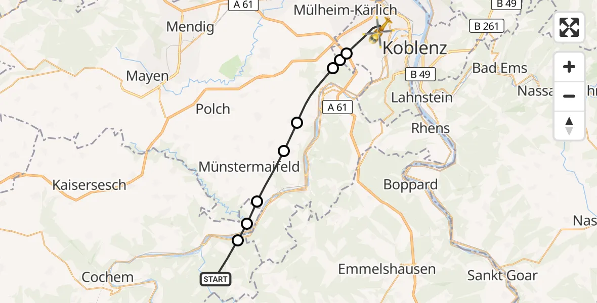 Flugroute Rettungshubschrauber Treis-Karden - Koblenz, 06 August 2026, 11:56