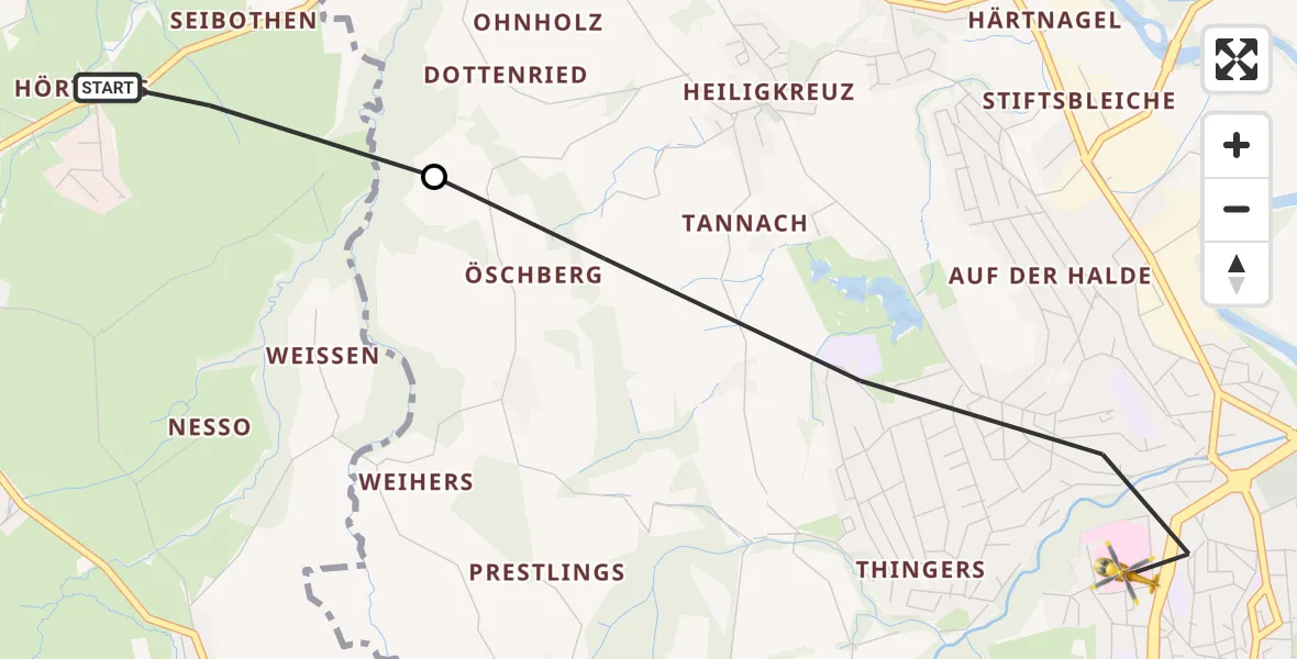 Flugroute Rettungshubschrauber Wiggensbach - Kempten (Allgäu), 06 August 2026, 12:00