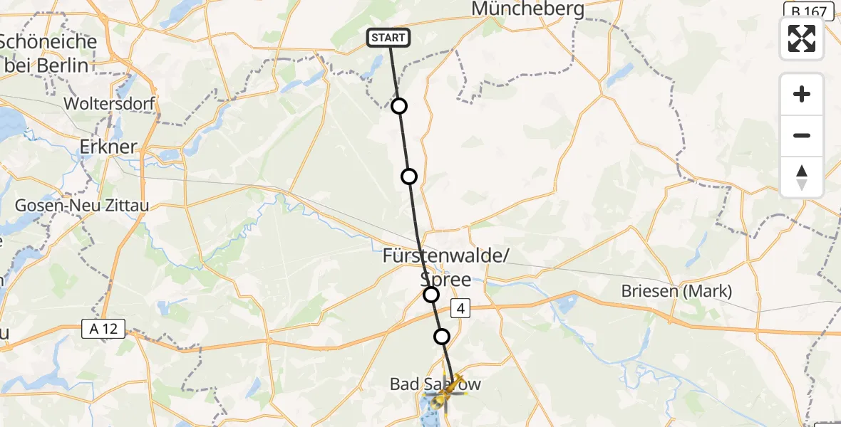 Flugroute Rettungshubschrauber Müncheberg - Bad Saarow, 06 August 2026, 12:01