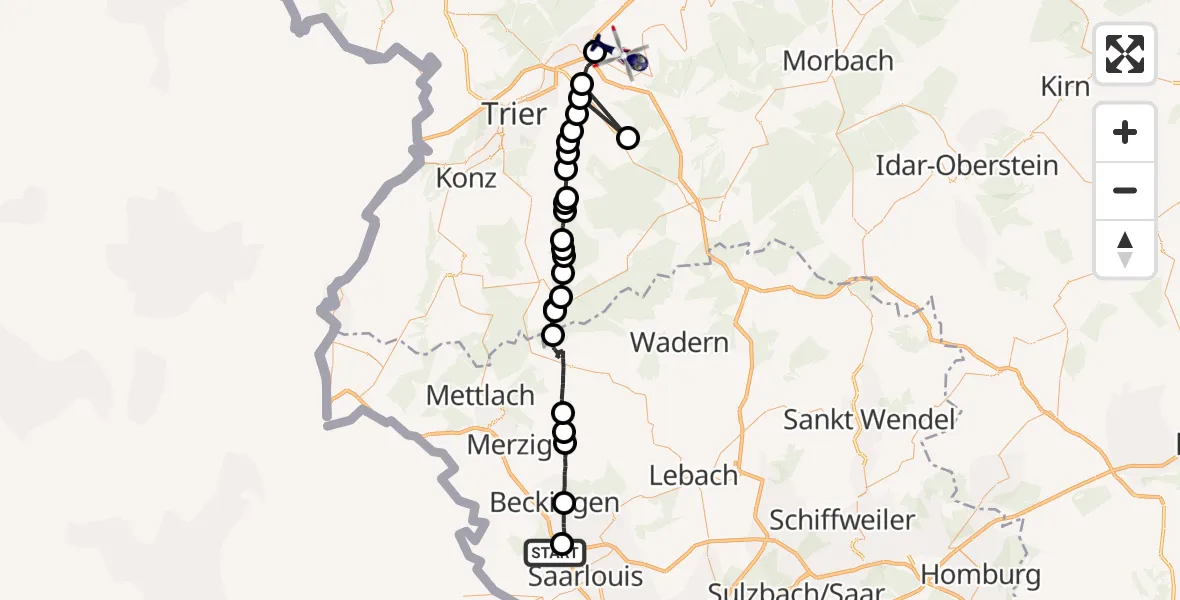 Flugroute Polizeihubschrauber Wallerfangen - Mehring, 06 August 2026, 12:10