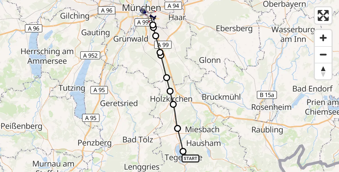 Flugroute Polizeihubschrauber Tegernsee - München, 06 August 2026, 12:10